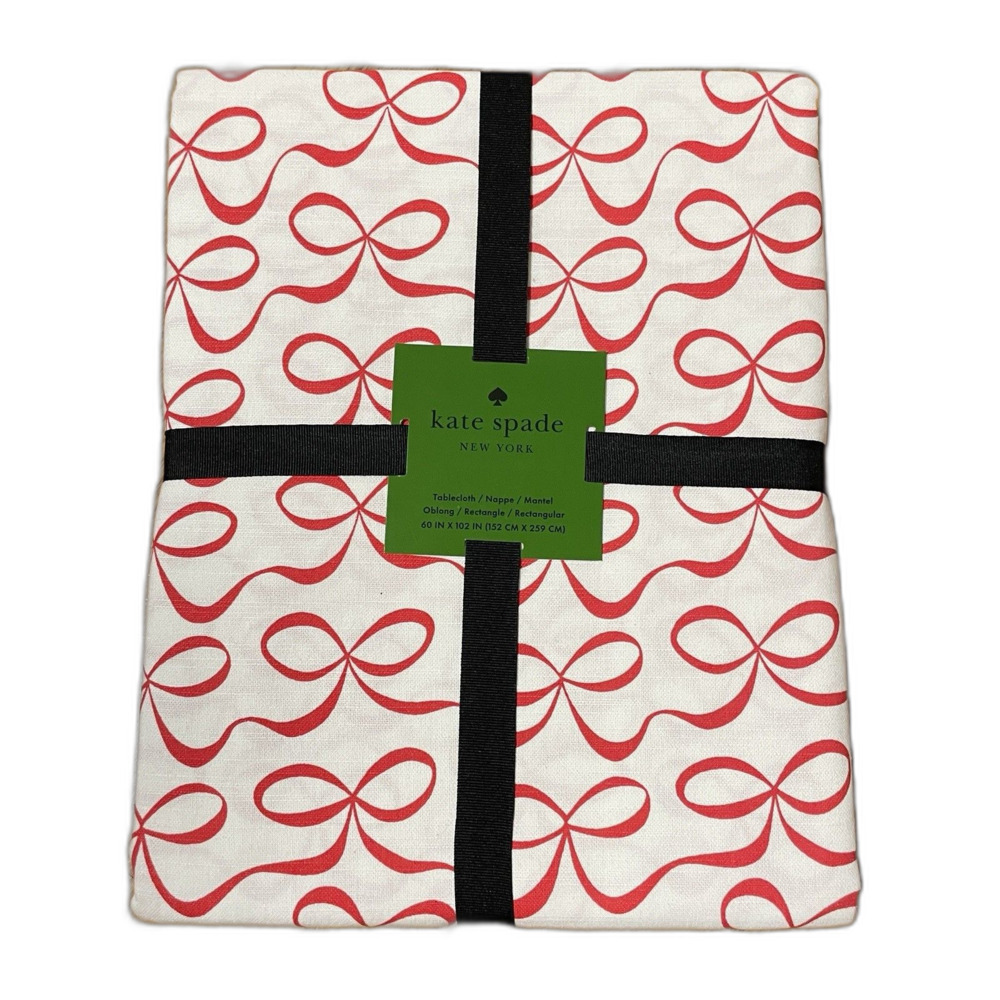 Kate Spade New York Red Bow Print Tablecloth – Oblong 60x102 In – New